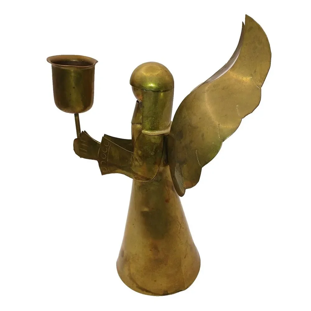 Vintage Brass Angel Candle Holder Christmas Decoration Rustic Farmhouse 7.5 in